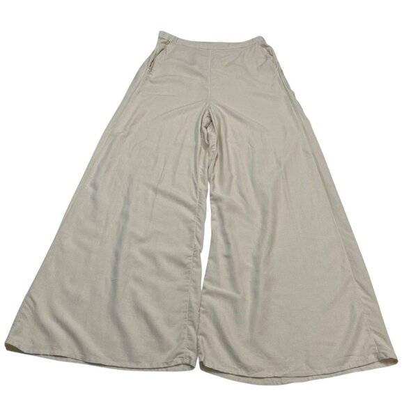 Midnight Sky Pants Womens L Ivory Linen Blend Wide Leg Pull On Beachy Coastal - Picture 2 of 12